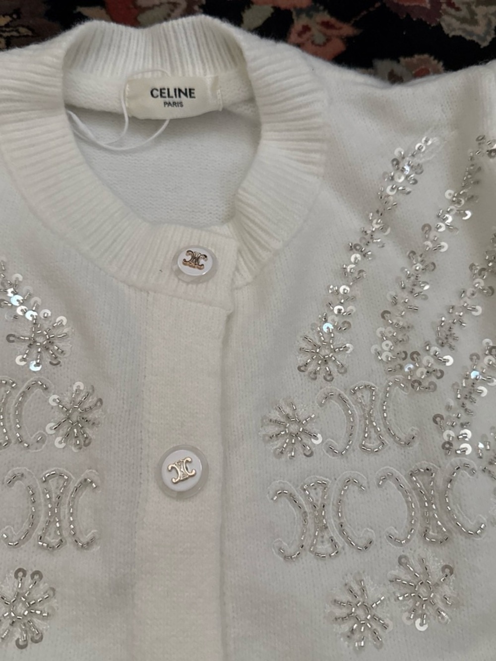 White Embellished Cardigan with Sequins